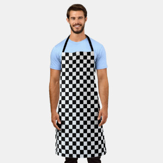 Simple Black White Auto Car Race Checkered Flags Apron