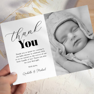 Simple Black White Baby Shower Thank You Card