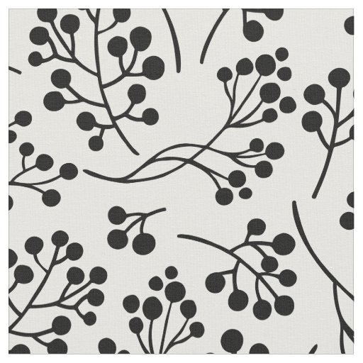 Simple Black White Berry Botanical Pattern Fabric