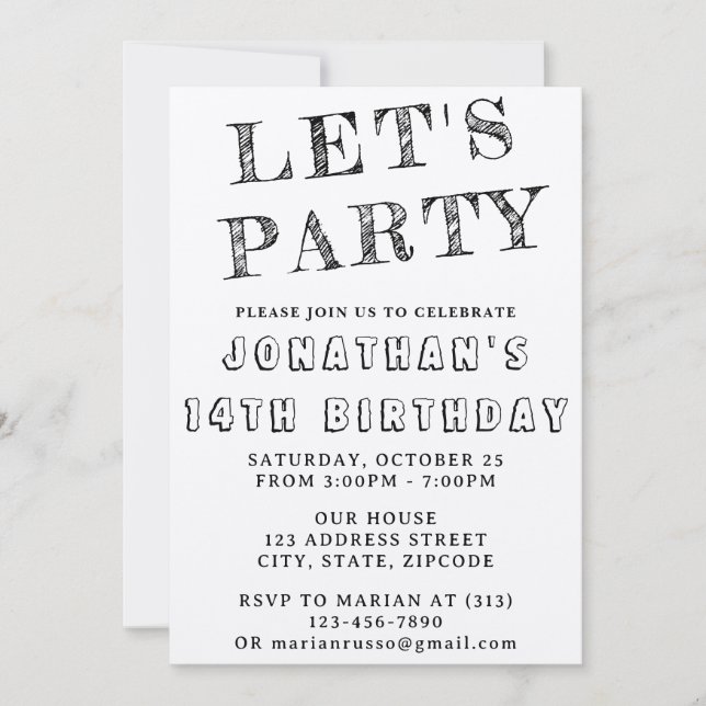 Simple Black & White Birthday Invitation | ANY AGE (Front)