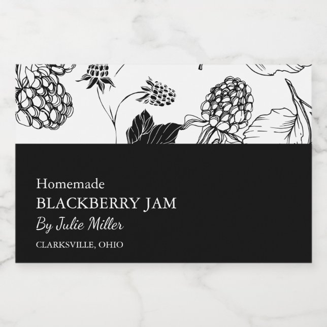 Simple Black & White Blackberry Jam Label (Single Label)