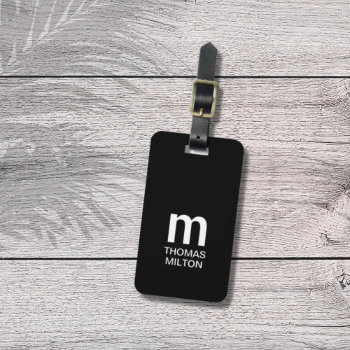 Simple Black White Bold Monogram Luggage Tag by Weaselgift at Zazzle
