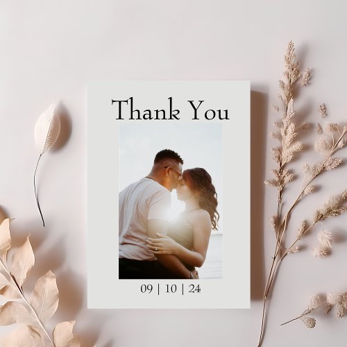 Simple Black White Budget Photo Wedding Thank You Note Card