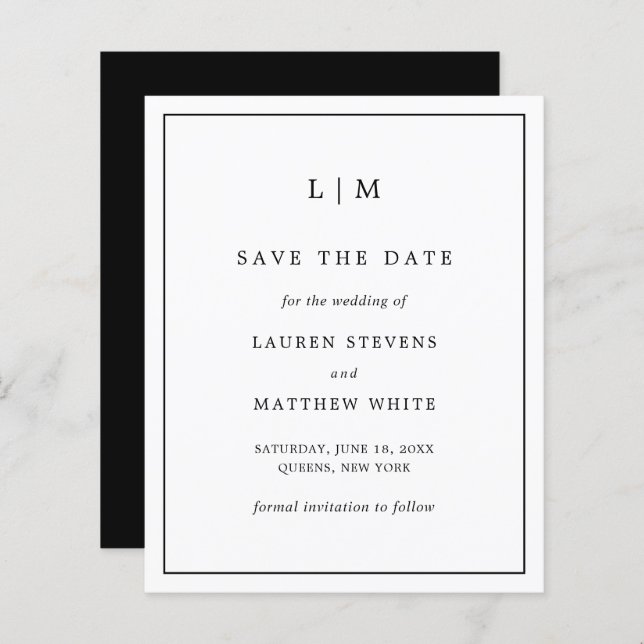 Simple Black White Budget Wedding Save the Date (Front/Back)