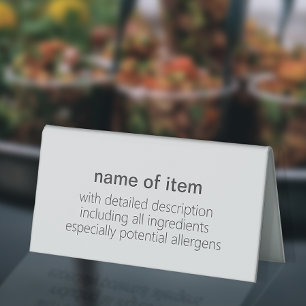 Simple Black + White Buffet Item Description Menu Table Tent