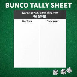 Simple Black White Bunco Dice Table Tally Notepad
