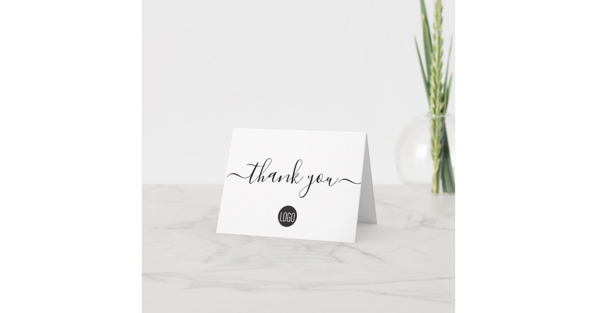 Simple Black white business company logo Thank You Card | Zazzle