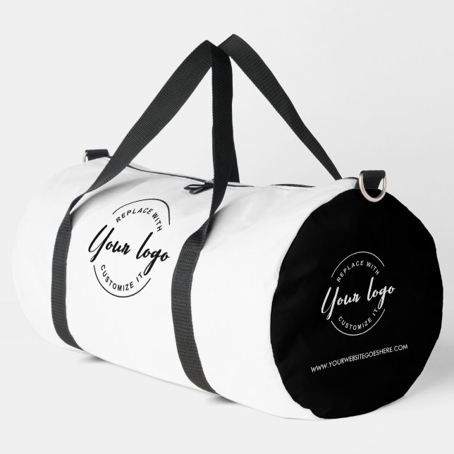Simple Black White Business logo Branded Duffle Bag (Left Corner)