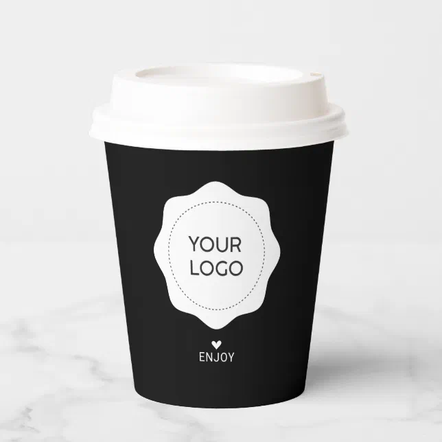 Simple Black & White Business Logo Custom Paper Cups | Zazzle