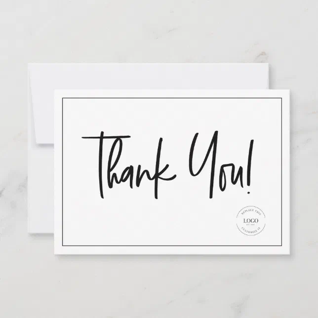 Simple Black White Business Logo Social Icons Thank You Card | Zazzle