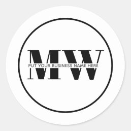 Simple Black &amp; White Business Monogram Custom Logo Classic Round Sticker