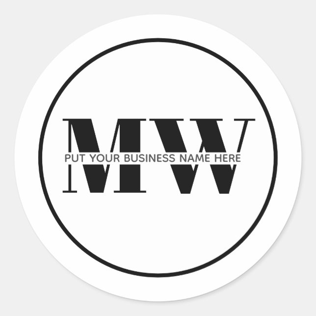 Simple Black & White Business Monogram Custom Logo Classic Round Sticker (Front)