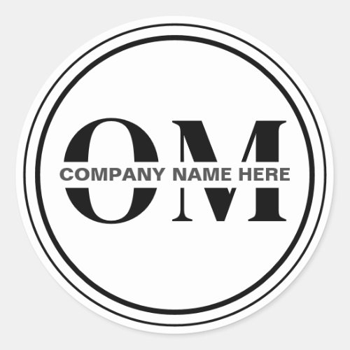 Simple Black  White Business Monogram Custom Logo Classic Round Sticker