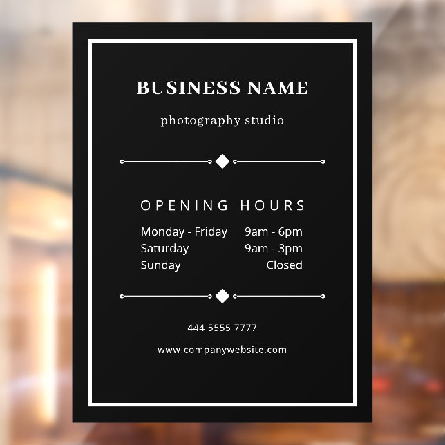 Simple Black White Business Office Opening Hours Window Cling (Sheet 2)