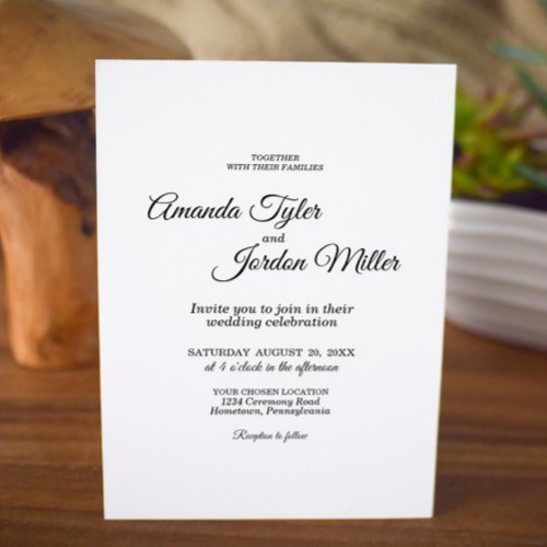 Simple Black White Calligraphy All In One Wedding Invitation