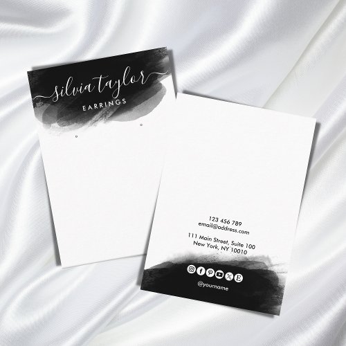 Simple Black White Calligraphy art Earring display Business Card