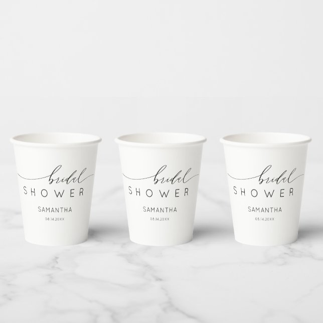 Simple Black & White Calligraphy Bridal Shower Paper Cups (Multi)
