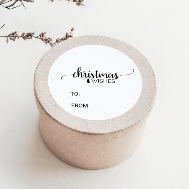 Simple Black & White Calligraphy Christmas Name Classic Round Sticker (Creator Uploaded)