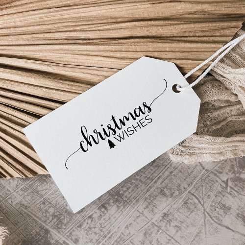 Simple Black  White Calligraphy Christmas Name Gift Tags
