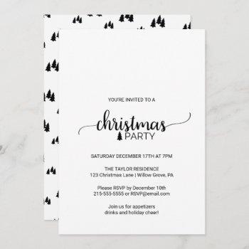 Simple Black & White Calligraphy Christmas Party Invitation by ChristmasPaperCo at Zazzle