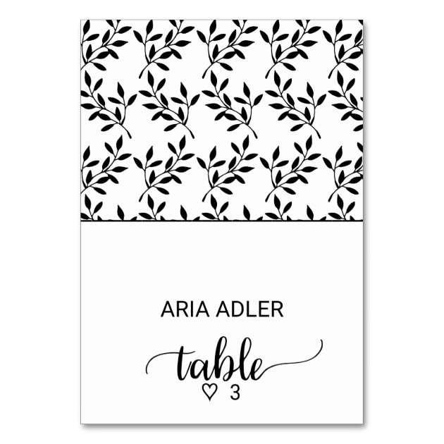 Simple Black & White Calligraphy Escort Place Card