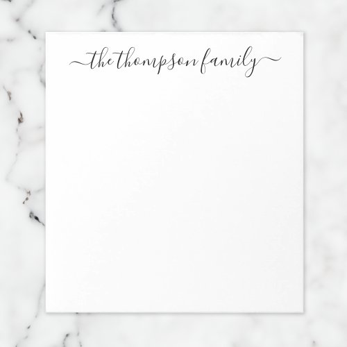 Simple Black White Calligraphy Family Name Notepad