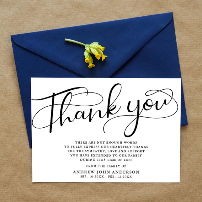 Simple Black & White Calligraphy Funeral Thank You Card (Creator Uploaded)
