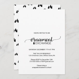 Simple Black & White Calligraphy Ornament Exchange Invitation