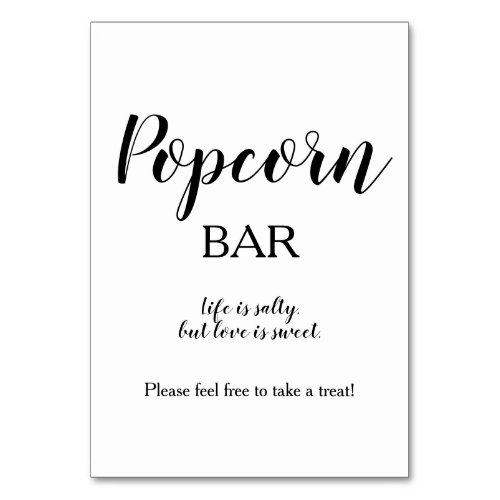 Simple Black White Calligraphy Popcorn Bar Table Number
