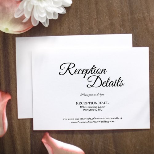 Simple Black White Calligraphy Reception Details Enclosure Card