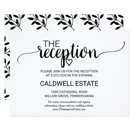 Simple Black &amp; White Calligraphy Reception Insert Invitation