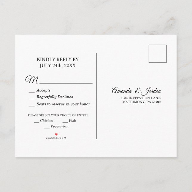 Simple Black White Calligraphy Response Postcard (Back)