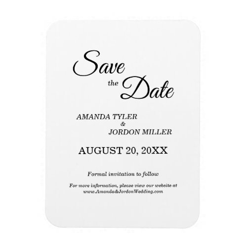 Simple Black White Calligraphy Save the Date Magnet