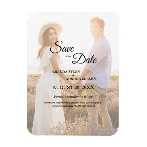 Simple Black White Calligraphy Save the Date Photo Magnet