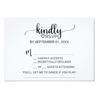 Simple Black & White Calligraphy Song Request RSVP Invitation