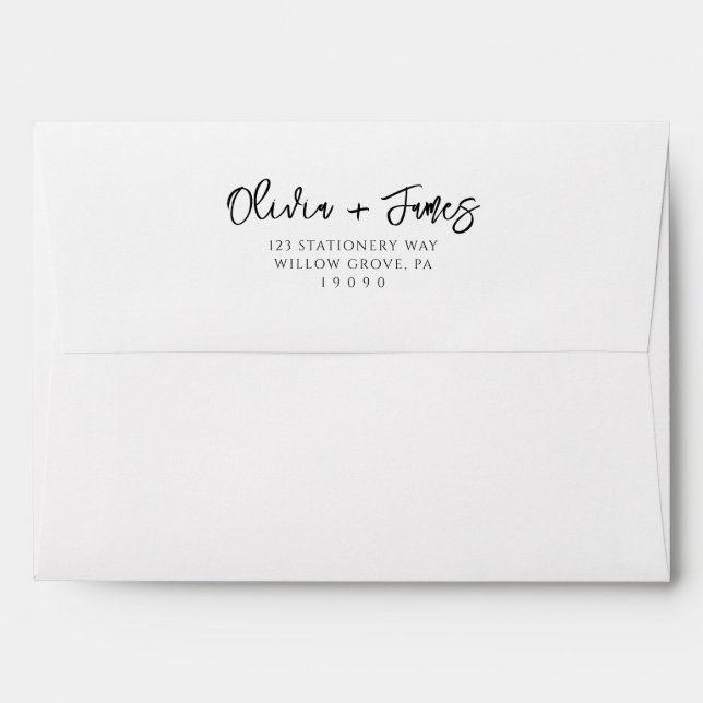 Simple Black & White Calligraphy Wedding Envelope (Back (Top Flap))