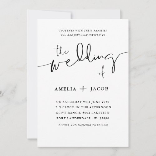 Simple Black  White Calligraphy Wedding Invitation