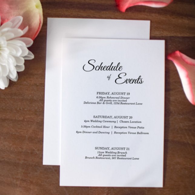 Simple Black White Calligraphy Wedding Schedule Enclosure Card (Creator Uploaded)