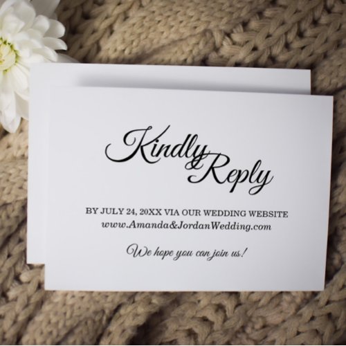 Simple Black White Calligraphy Wedding Website RSVP Card