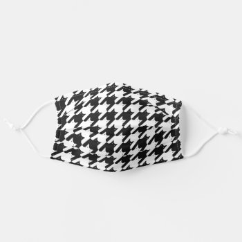 Simple Black White Cats Houndstooth Pattern Funny Adult Cloth Face Mask by teeloft at Zazzle