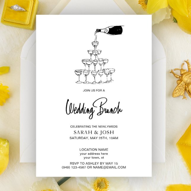 Simple Black & White Champagne Wedding Brunch Invitation (Creator Uploaded)
