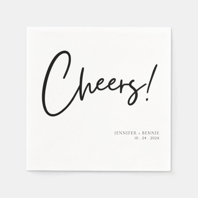 Simple Black White Cheer Script Minimalist Wedding Napkins (Front)