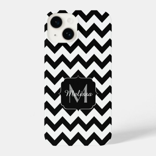 Simple black white chevron pattern lines Monogram iPhone 14 Case