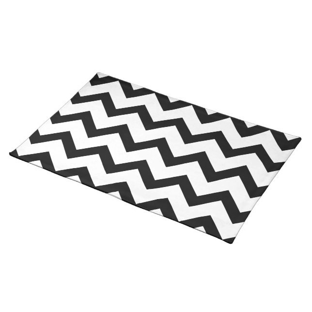 Simple black white chevron pattern lines retro cloth placemat (On Table)