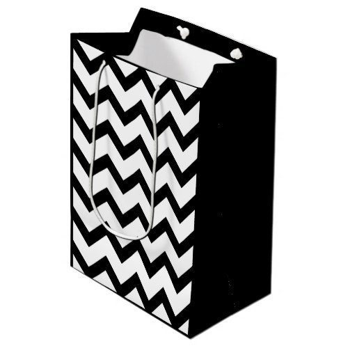 Simple black white chevron pattern lines retro medium gift bag