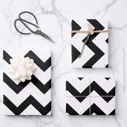 Simple black white chevron pattern lines retro wrapping paper sheets