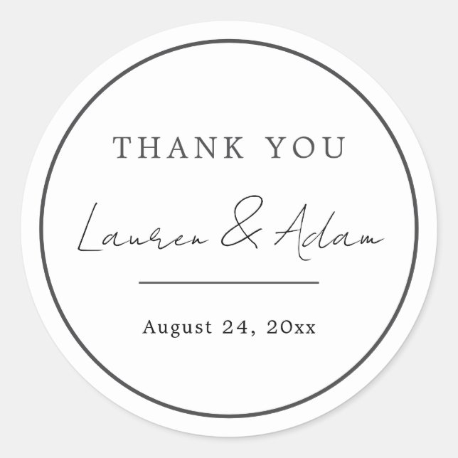 Simple Black & White Chic Script Wedding Classic Round Sticker (Front)