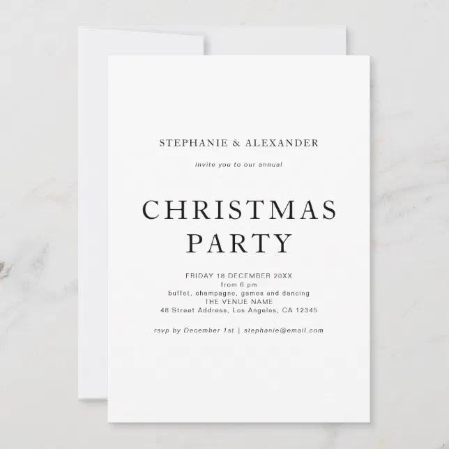 Simple Black White Christmas Party Invitation | Zazzle