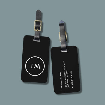 Simple Black White Circle Bold Monogram Luggage Tag by Weaselgift at Zazzle