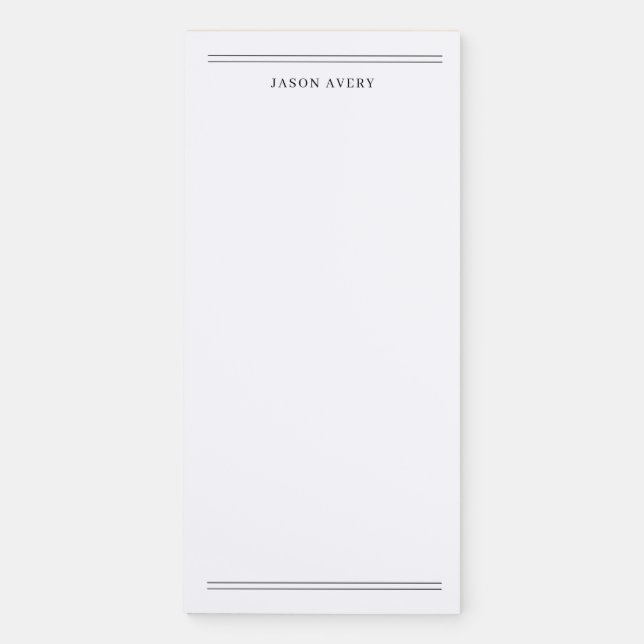 Simple Black White Classic Double Lines Magnetic Notepad (Front)